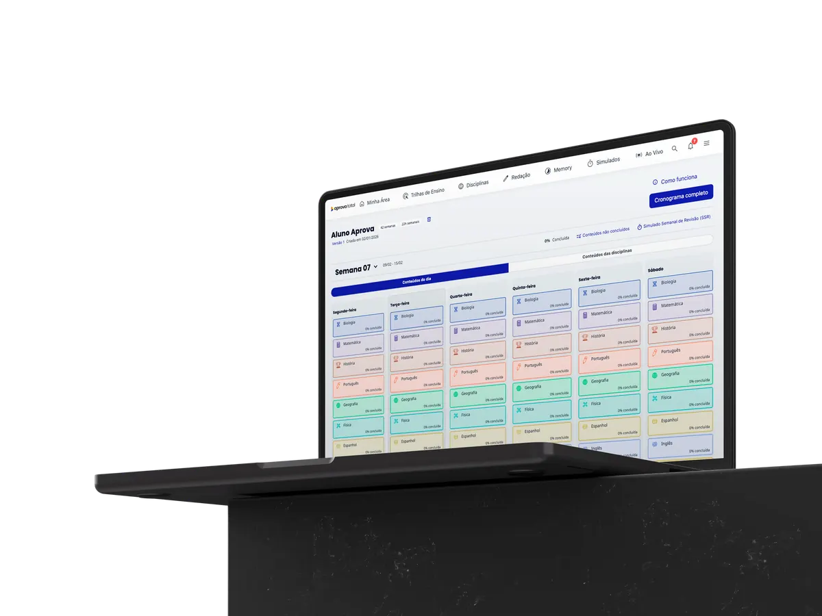 Cronograma semanal da plataforma do Aprova Total no notebook