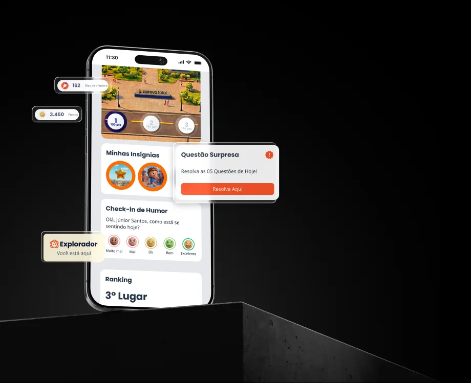 App do Aprova Total com metas, pontos, ofensiva e ranking