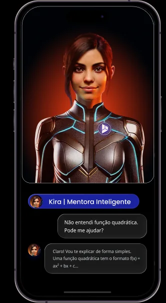 Kira, a mentora inteligente do Aprova Total, conversando no app